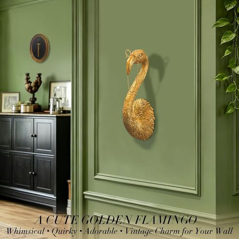 Juedawyal Gold Animal Heads for Wall - 8" Whimsical Flamingo Resin Animal Wall Decor with Gold Glasses & Chain - Quirky Tropical Bust for Bathroom, Nursery & Bedroom - Unique Art Deco Sculpture Gift in Saudi Arabia