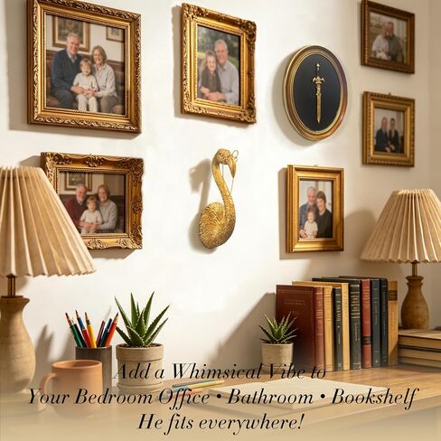 Juedawyal Gold Animal Heads for Wall - 8" Whimsical Flamingo Resin Animal Wall Decor with Gold Glasses & Chain - Quirky Tropical Bust for Bathroom, Nursery & Bedroom - Unique Art Deco Sculpture Gift in Saudi Arabia