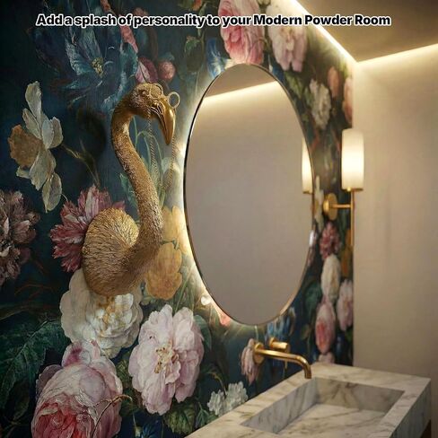 Juedawyal Gold Animal Heads for Wall - 8" Whimsical Flamingo Resin Animal Wall Decor with Gold Glasses & Chain - Quirky Tropical Bust for Bathroom, Nursery & Bedroom - Unique Art Deco Sculpture Gift in Saudi Arabia