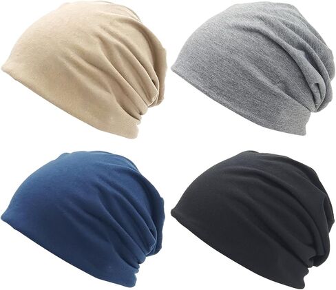 4Pieces Slouchy Beanie Chemo Hat Soft Lightweight Running Beanie Adult Skull Hats Cap for Men Women Multi in Saudi Arabia