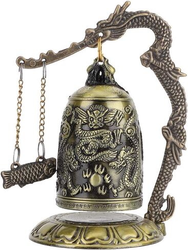 Vintage Small Bronze Dragon Lock Bell, Feng Shui Desk Decor, Ancient Chinese Carved Craft, Collectible Ornament, Home Office Gift in Kuwait