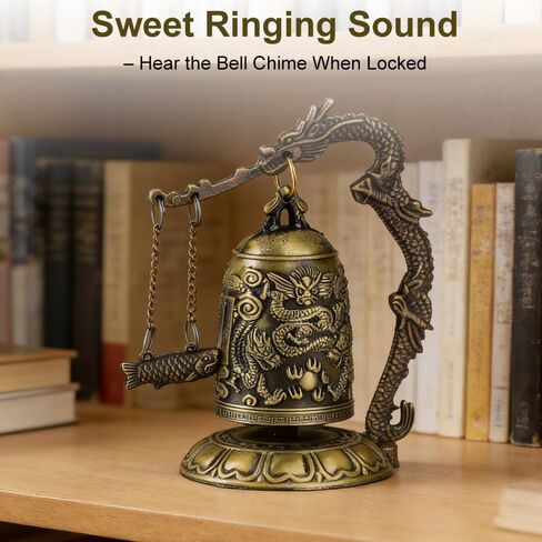 Vintage Small Bronze Dragon Lock Bell, Feng Shui Desk Decor, Ancient Chinese Carved Craft, Collectible Ornament, Home Office Gift in Kuwait
