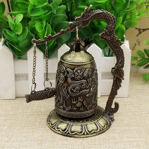 Vintage Small Bronze Dragon Lock Bell, Feng Shui Desk Decor, Ancient Chinese Carved Craft, Collectible Ornament, Home Office Gift in Kuwait