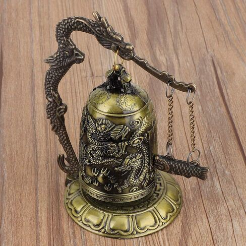 Vintage Small Bronze Dragon Lock Bell, Feng Shui Desk Decor, Ancient Chinese Carved Craft, Collectible Ornament, Home Office Gift in Kuwait