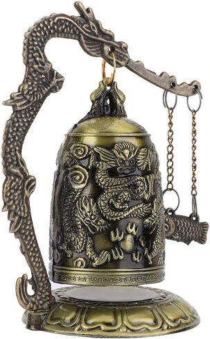 Vintage Small Bronze Dragon Lock Bell, Feng Shui Desk Decor, Ancient Chinese Carved Craft, Collectible Ornament, Home Office Gift in Kuwait