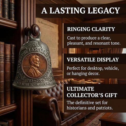 Commemorative Coin Bell Featuring The Final Lincoln Penny and Liberty Tribute,Vintage The Last Cent Hanging Bell Ornament Celebrate 232 Years of U.S. History(2Pcs) in Saudi Arabia