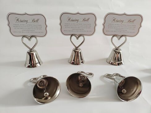 Silvery Bell 10Pcs Kissing Bell，Silver Bell Seat ，Table Card Holder，Place Card Holders, Table Number Holder，Photo Holders, Party Favors, Wedding Decorations (Silvery Bell) in Saudi Arabia