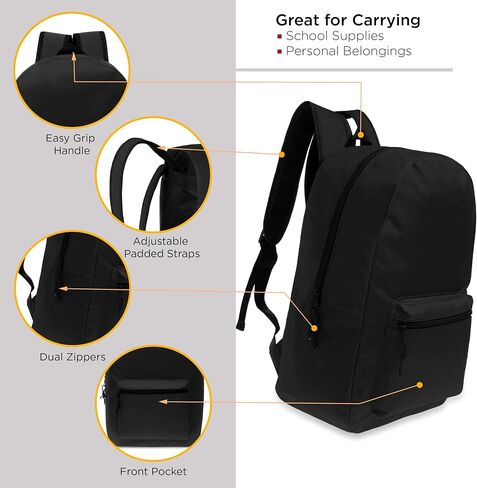 17 Inch Bulk Backpacks in Black Color with 18 Piece Student Supplies Kits - Pens, Pencils, Crayons, and More, Wholesale Case of 6 Value Bundle Packs in Saudi Arabia