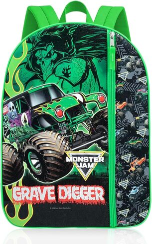 حقيبة ظهر Monster Jam مع صندوق غداء - حزمة مع حقيبة ظهر Grave Digger مقاس 16 بوصة، وحقيبة غداء، وزجاجة مياه، ووشم، والمزيد | حقيبة مدرسية Monster Jam للأولاد والأطفال in Kuwait