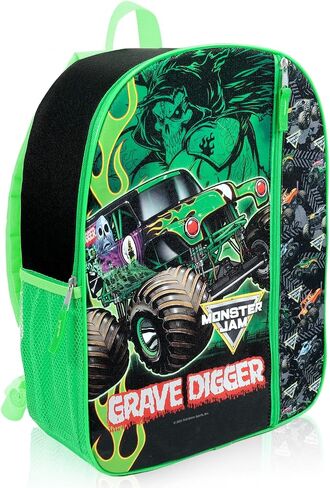 حقيبة ظهر Monster Jam مع صندوق غداء - حزمة مع حقيبة ظهر Grave Digger مقاس 16 بوصة، وحقيبة غداء، وزجاجة مياه، ووشم، والمزيد | حقيبة مدرسية Monster Jam للأولاد والأطفال in Kuwait