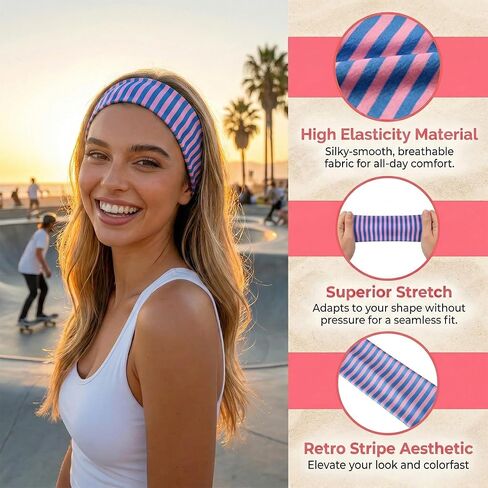 Waliah 6Pcs Striped Headbands for Women Wide Headbands for Women Non Slip Head Bands Women's Trendy Hair Accessories in Saudi Arabia