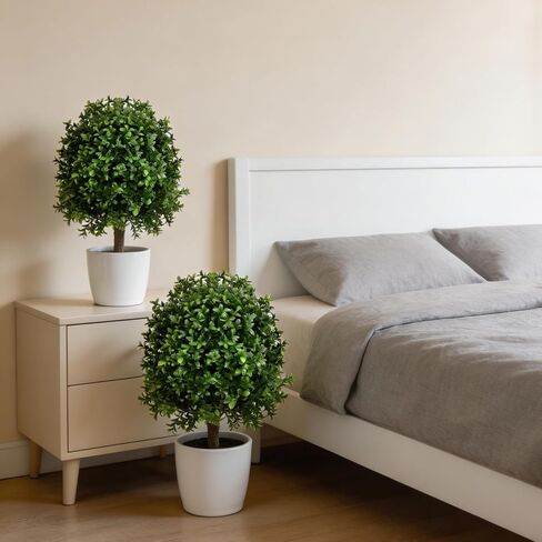 25" Artificial Boxwood Topiary Ball Tree - 2-Pack Realistic Touch Dual-Tone UV-Resistant Outdoor Fake Plant with Triangular Stake & Natural Trunk Texture, Faux Topiary Bush for Garden Porch Decor in Kuwait
