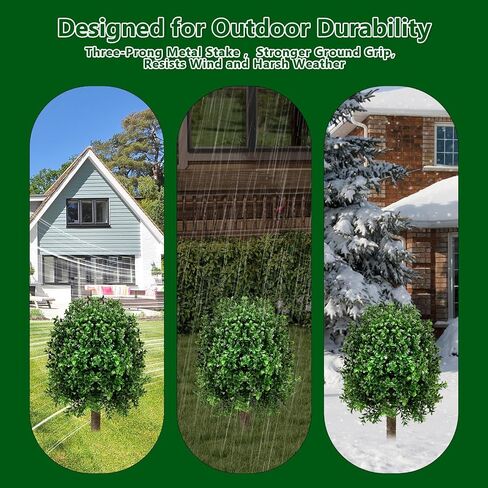 25" Artificial Boxwood Topiary Ball Tree - 2-Pack Realistic Touch Dual-Tone UV-Resistant Outdoor Fake Plant with Triangular Stake & Natural Trunk Texture, Faux Topiary Bush for Garden Porch Decor in Kuwait