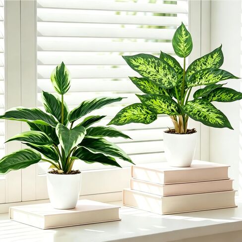 2 Pack Artificial Potted Plants, 16" Fake Plants Indoor in White Pots for Home Bathroom, Office Desk, Shelf - Realistic Faux Greenery Desk Plants for Living Room, Kitchen, Farmhouse Decor in Saudi Arabia