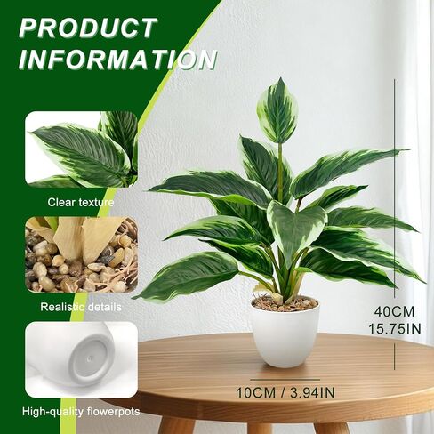 2 Pack Artificial Potted Plants, 16" Fake Plants Indoor in White Pots for Home Bathroom, Office Desk, Shelf - Realistic Faux Greenery Desk Plants for Living Room, Kitchen, Farmhouse Decor in Saudi Arabia
