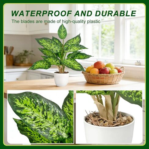 2 Pack Artificial Potted Plants, 16" Fake Plants Indoor in White Pots for Home Bathroom, Office Desk, Shelf - Realistic Faux Greenery Desk Plants for Living Room, Kitchen, Farmhouse Decor in Saudi Arabia