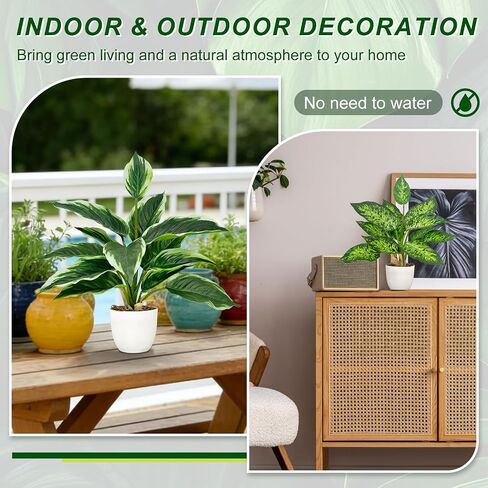 2 Pack Artificial Potted Plants, 16" Fake Plants Indoor in White Pots for Home Bathroom, Office Desk, Shelf - Realistic Faux Greenery Desk Plants for Living Room, Kitchen, Farmhouse Decor in Saudi Arabia