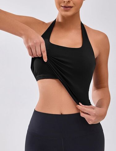 BMJL High Waisted Running Shorts with Halter Workout Tops(M, Black) in Kuwait