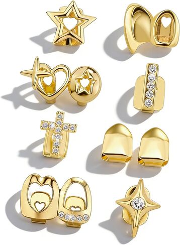 GIFIKOI 9Pcs Grillz Teeth Caps for Women Men Fake Tooth Cap Grill Dental Jewelry Kit for Teeth Hip Hop Halloween Party Single Grillz Jewelry Set Gold in Saudi Arabia