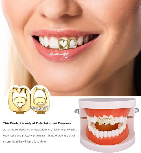 GIFIKOI 9Pcs Grillz Teeth Caps for Women Men Fake Tooth Cap Grill Dental Jewelry Kit for Teeth Hip Hop Halloween Party Single Grillz Jewelry Set Gold in Saudi Arabia