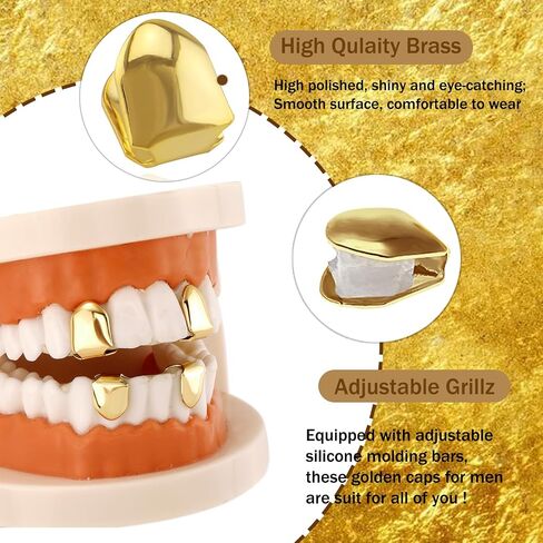 GIFIKOI 9Pcs Grillz Teeth Caps for Women Men Fake Tooth Cap Grill Dental Jewelry Kit for Teeth Hip Hop Halloween Party Single Grillz Jewelry Set Gold in Saudi Arabia