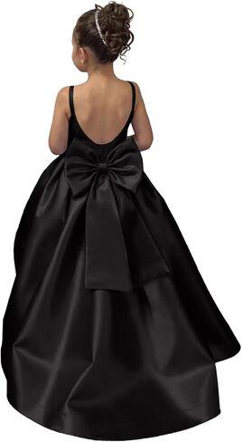 Satin Flower Girl Dress for Wedding Bow-Knot Pageant Dresses Floor Length Formal Ball Gown for Girls in Saudi Arabia