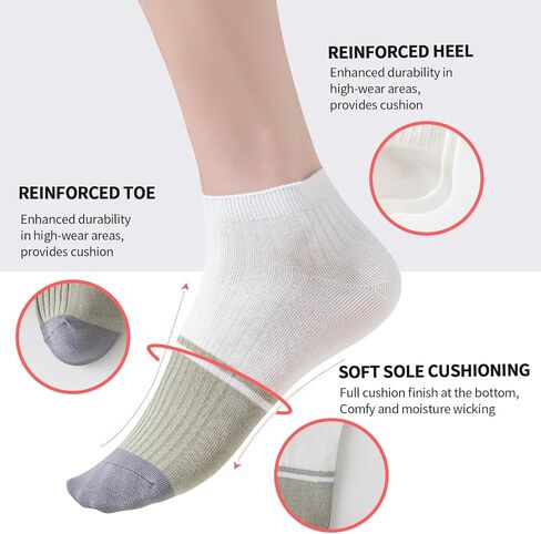 Mottee&Zconia Men’s Ankle Socks Cotton Non-Slip Striped Thin Summer Low Cut White Socks for men 10 Pack Size 8-11 in Saudi Arabia