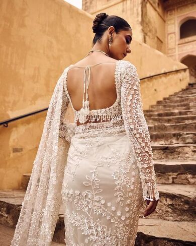 Women's Net Sequin Embroidery Sequence Saree Work With Unstitched Blouse Piece in Kuwait