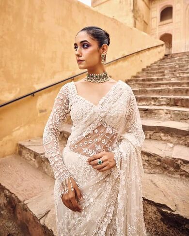Women's Net Sequin Embroidery Sequence Saree Work With Unstitched Blouse Piece in Kuwait