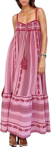 Women Boho Ethnic Maxi Dress Crochet Patchwork Slip Sleeveless Long Lace Flowy Swing Dress Beach Sundresses in Saudi Arabia