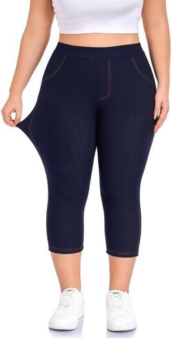 Jeggings for Women Plus Size Capri,High Waisted Stretchy Jean Pants Pull On Denim Capri Leggings with Pockets XL-4XL in Kuwait