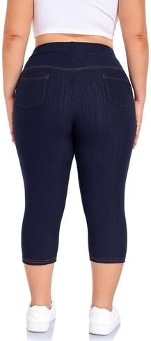 Jeggings for Women Plus Size Capri,High Waisted Stretchy Jean Pants Pull On Denim Capri Leggings with Pockets XL-4XL in Kuwait