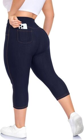 Jeggings for Women Plus Size Capri,High Waisted Stretchy Jean Pants Pull On Denim Capri Leggings with Pockets XL-4XL in Kuwait