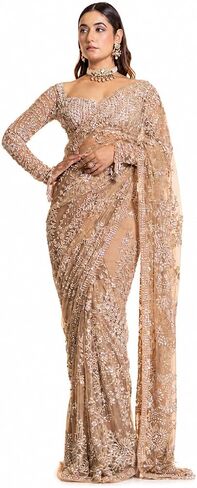 Women's Net Sequin Embroidery Sequence Saree Work With Unstitched Blouse Piece in Kuwait
