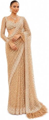 Women's Net Sequin Embroidery Sequence Saree Work With Unstitched Blouse Piece in Kuwait