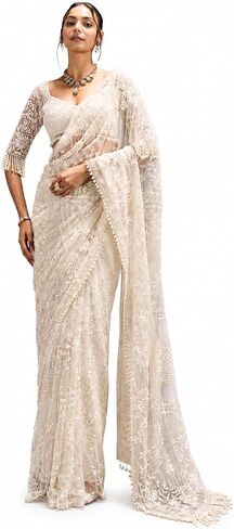 Women's Net Sequin Embroidery Sequence Saree Work With Unstitched Blouse Piece in Kuwait