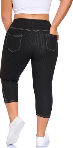 Jeggings for Women Plus Size Capri,High Waisted Stretchy Jean Pants Pull On Denim Capri Leggings with Pockets XL-4XL in Kuwait