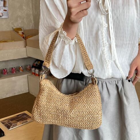 Summer Straw Purses for Women Small Woven Shoulder Bag with Strap Straw Handbags for Vacation in Saudi Arabia