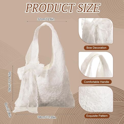 Lace Purse White Lace Tote Bag Boho Beach Summer Shoulder Purse Handbag with Bow Ribbon for Women Bridal Wedding in Saudi Arabia