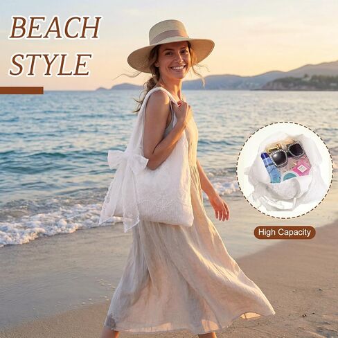 Lace Purse White Lace Tote Bag Boho Beach Summer Shoulder Purse Handbag with Bow Ribbon for Women Bridal Wedding in Saudi Arabia