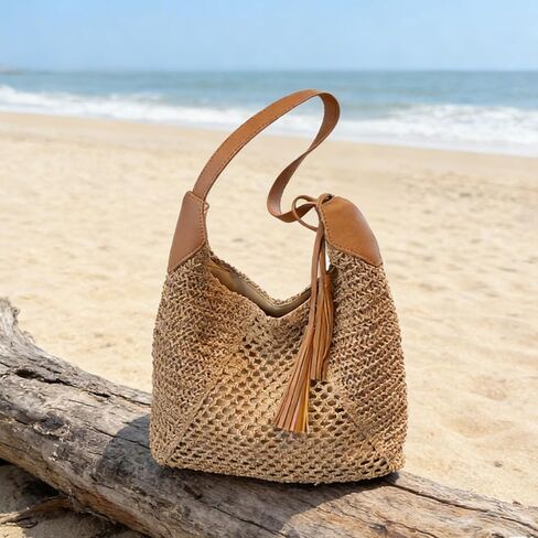 Beach Bag Shoulder Mesh Summer Vacation Straw Purse Woven Beach Bags For Women 2026 Handbags in Saudi Arabia