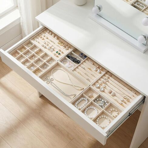 10 Pack Beige Jewelry Organizer Tray, Jewelry Drawer Organizer Inserts with Removable Dividers Stackable Velvet Ring Earring Storage for Rings Earrings Necklace Bracelet Watch Storage in Saudi Arabia