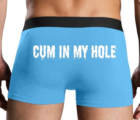 Knaughty Knickers Cum In My Hole Mens Light Blue Boxer Briefs Stretchy No Fly with Sexy Colorful Adult Design in Kuwait