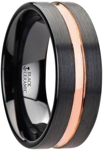 VENICE Black Ceramic Wedding Band with Rose Gold Groove - 4mm - 10mm in Kuwait