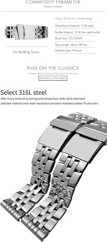 KLVN 24mm Wrist Bracelets 316L Stainless Steel Watch Strap For Breitling Premier Avenger Super Ocean 20mm 22mm Metal Watch Bands in Saudi Arabia
