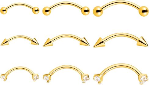Eyebrow Piercing Jewelry, 9 Pcs Gold Jewelry Surgical Steel Curved Barbell Eyebrow Rings for Women Men CZ Tiny Labret Lip Navel Belly Button Helix Conch Daith Piercing 6mm/8mm/10mm in Saudi Arabia