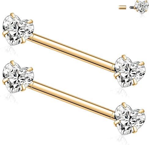 PEAKLINK شكل قلب مكعب الزركون حلقات الحلمة 14G التيتانيوم الحلمة المجوهرات 1 زوج الحلمة الحديد داخليا مترابطة مستقيم الحلمة القضبان جسر ثقب اللسان خواتم للنساء الرجال in Kuwait