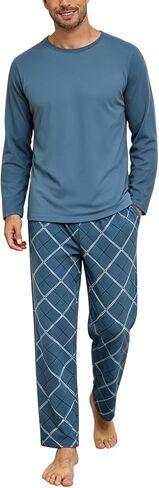 Mens Pajamas Set 2 Piece Loungewear Long Sleeve Long Pants Pjs Sleepwear with Pockets Soft Comfy Pajamas for Men in Saudi Arabia