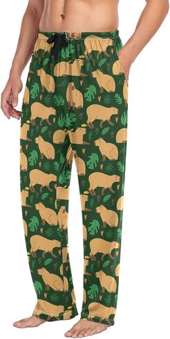 QUGRL Pajama Pants Men Cute Capybara Seamless Pattern Men's Pajama Bottoms Hand Drawn Sleep Lounge Pant with Pockets Drawstring XX-Large in Saudi Arabia