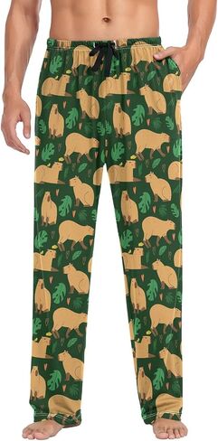 QUGRL Pajama Pants Men Cute Capybara Seamless Pattern Men's Pajama Bottoms Hand Drawn Sleep Lounge Pant with Pockets Drawstring XX-Large in Saudi Arabia